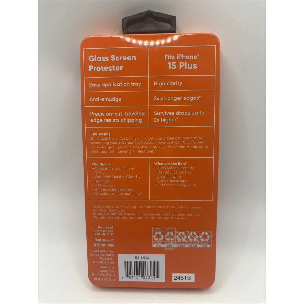 iPhone 15 Plus Protect Onn Glass Screen Protector New NIP